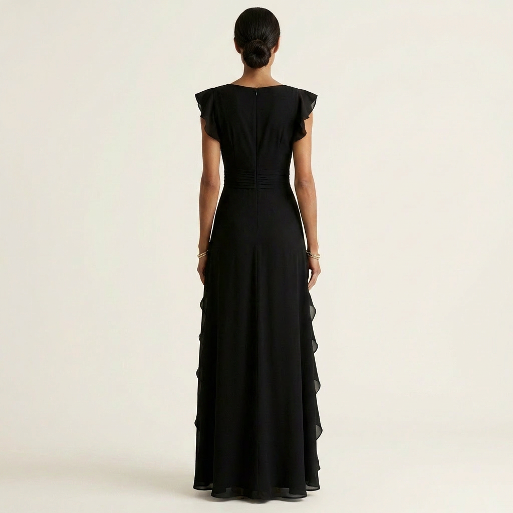 Delyth - Vestido largo elegante con holanes