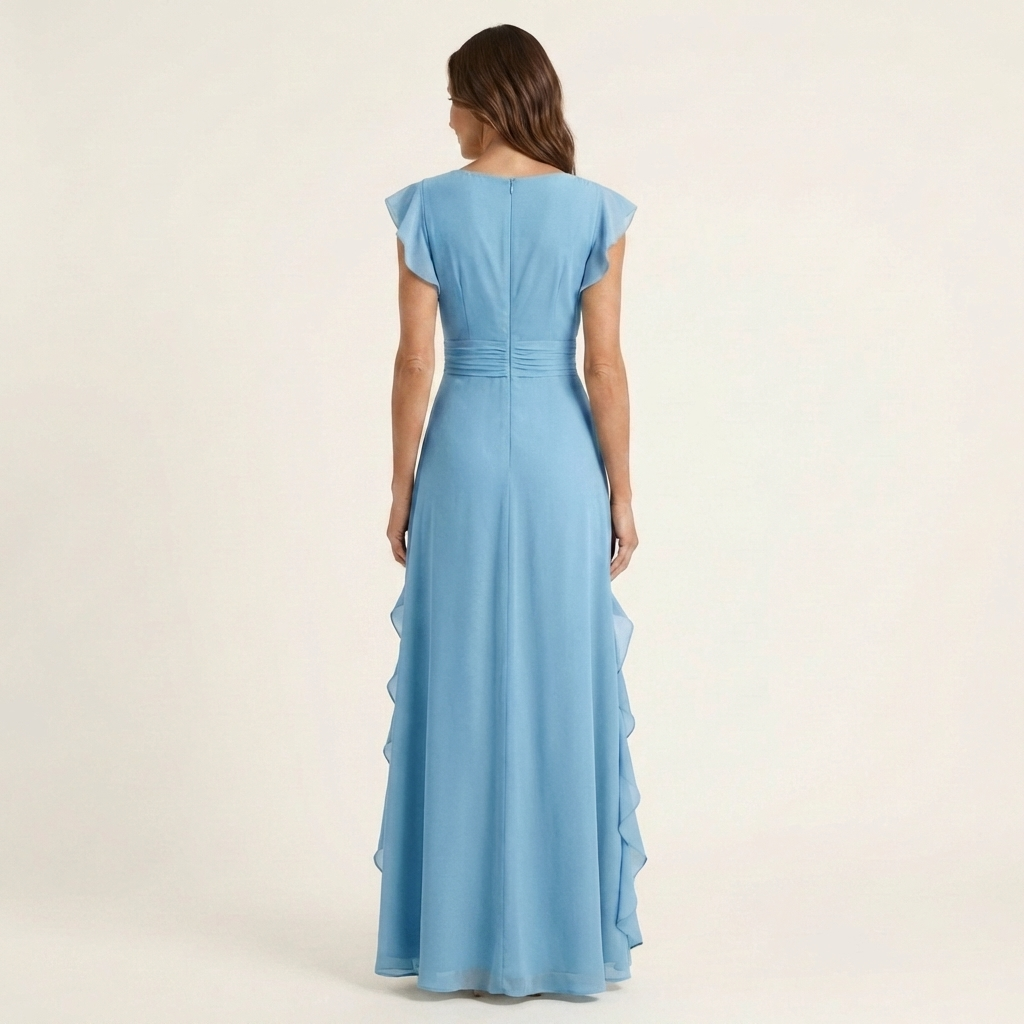 Delyth - Vestido largo elegante con holanes