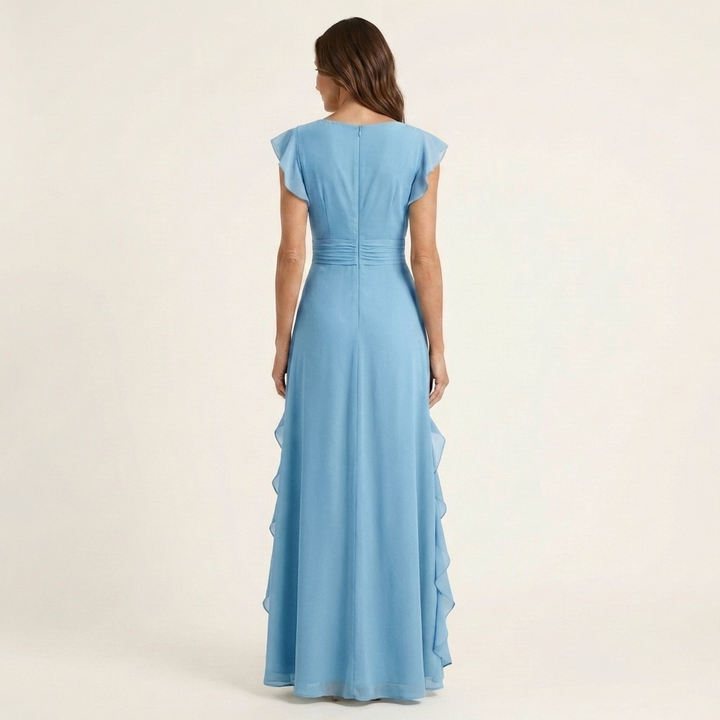 Delyth - Vestido largo elegante con holanes