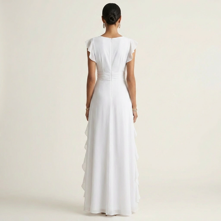 Delyth - Vestido largo elegante con holanes