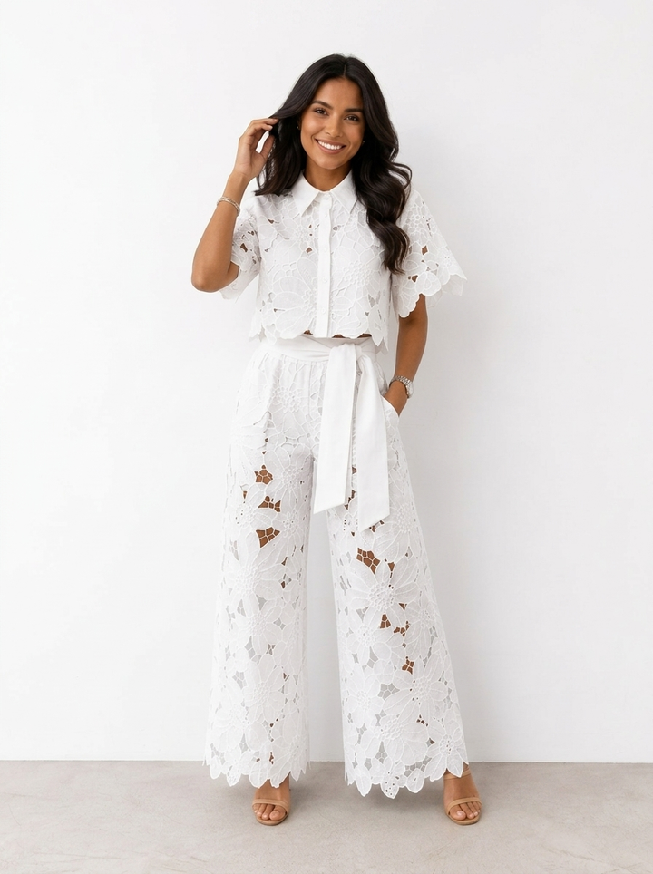 Avalina - Conjunto de blusa y pantalón de tacto suave