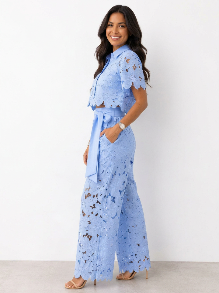 Avalina - Conjunto de blusa y pantalón de tacto suave