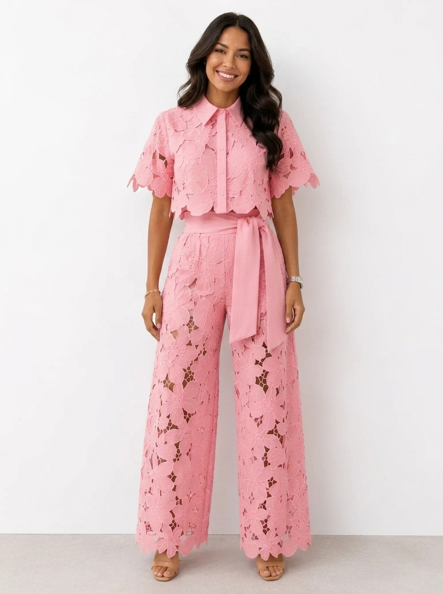 Avalina - Conjunto de blusa y pantalón de tacto suave