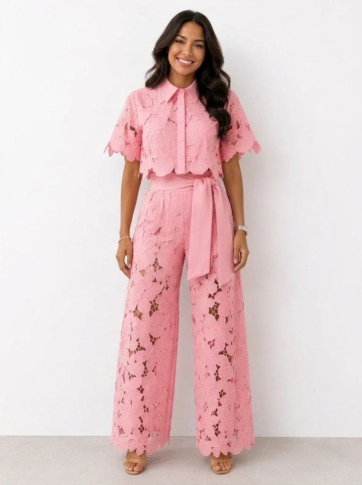 Avalina - Conjunto de blusa y pantalón de tacto suave