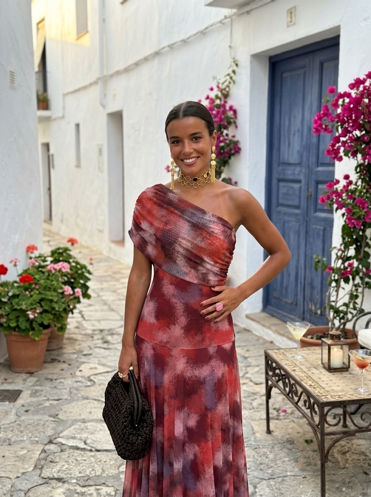 Kaida - Vestido drapeado con escote bardot