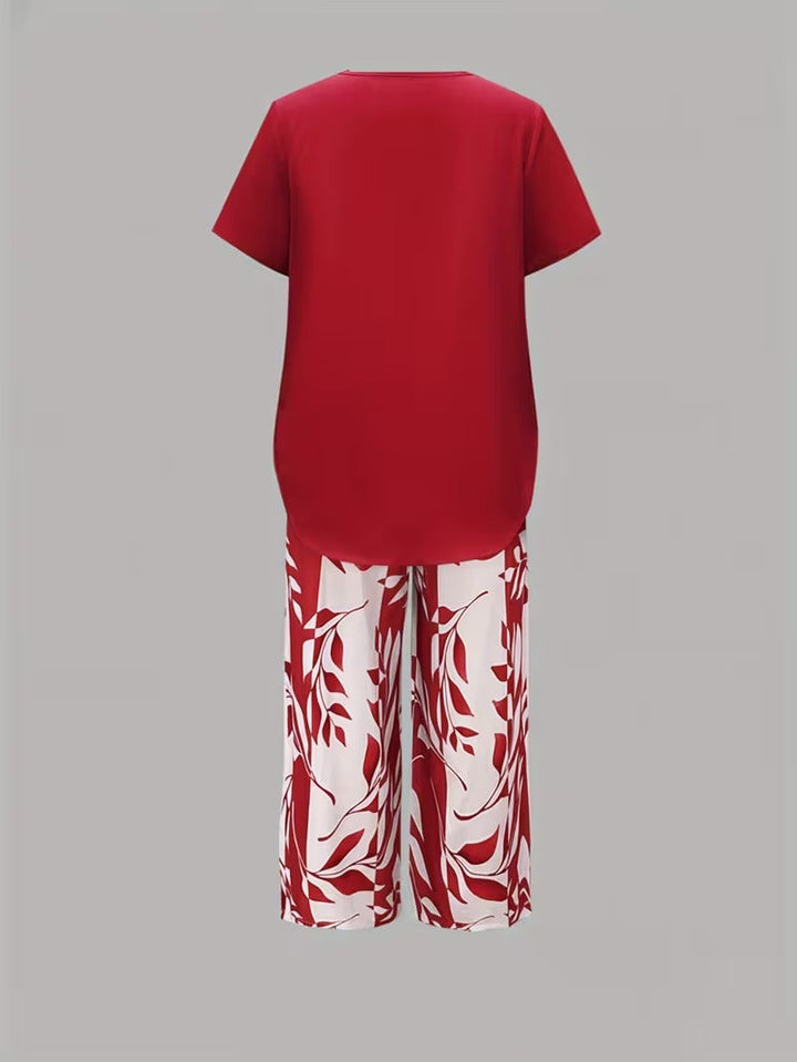 Samirae - Conjunto de dos piezas con estampado de hojas