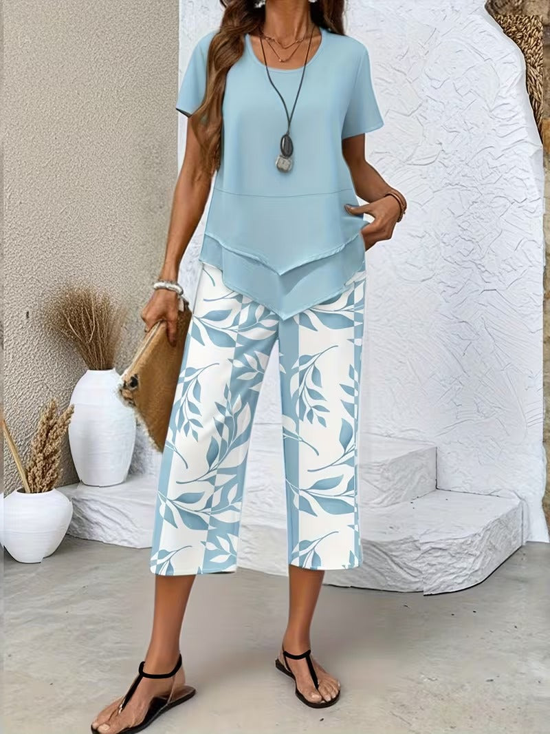 Samirae - Conjunto de dos piezas con estampado de hojas