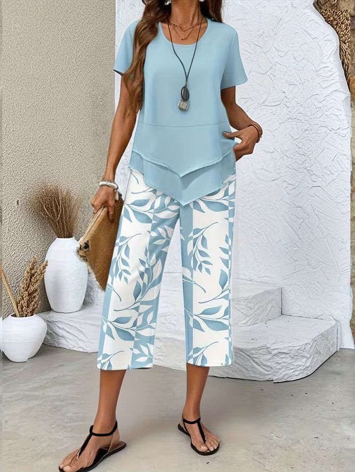 Samirae - Conjunto de dos piezas con estampado de hojas