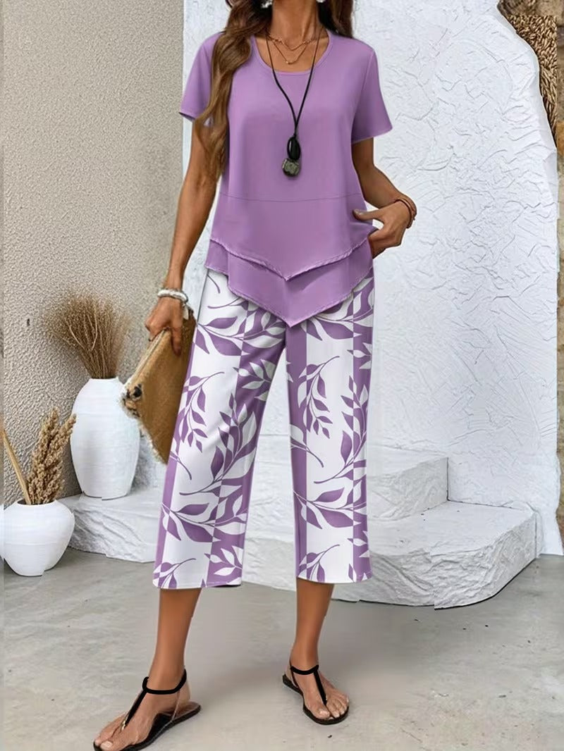 Samirae - Conjunto de dos piezas con estampado de hojas