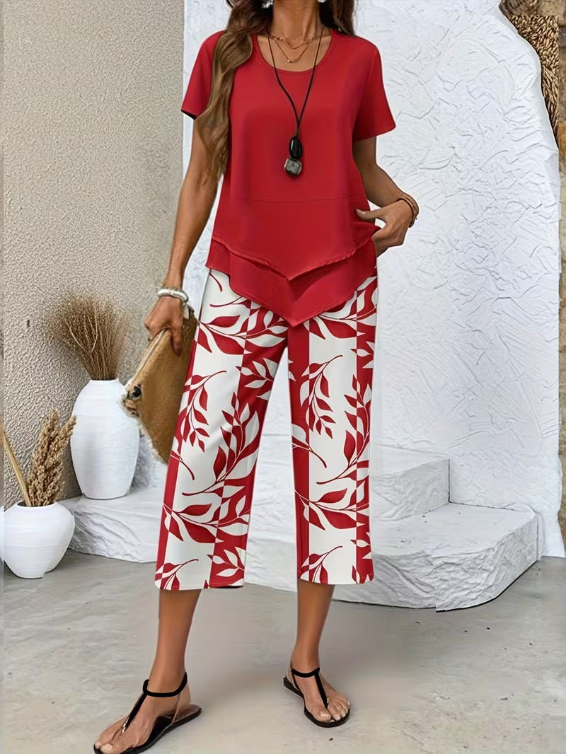 Samirae - Conjunto de dos piezas con estampado de hojas