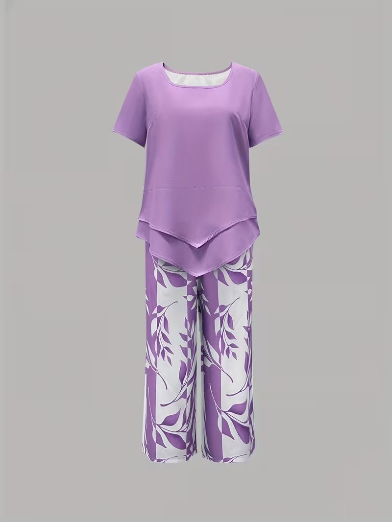 Samirae - Conjunto de dos piezas con estampado de hojas