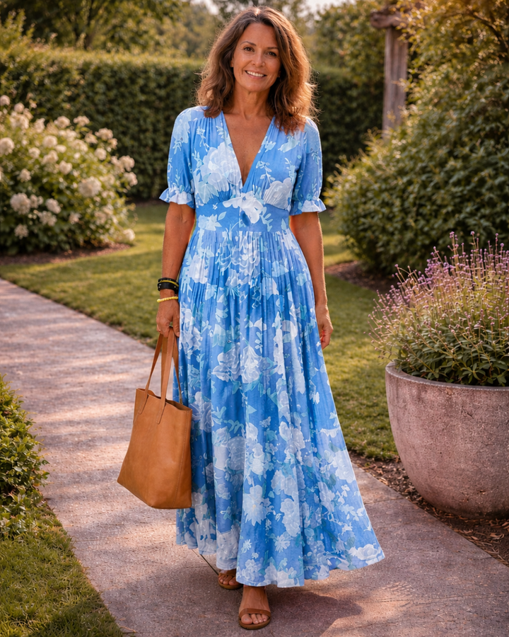 Adelisse - Vestido largo plisado con estampado floral