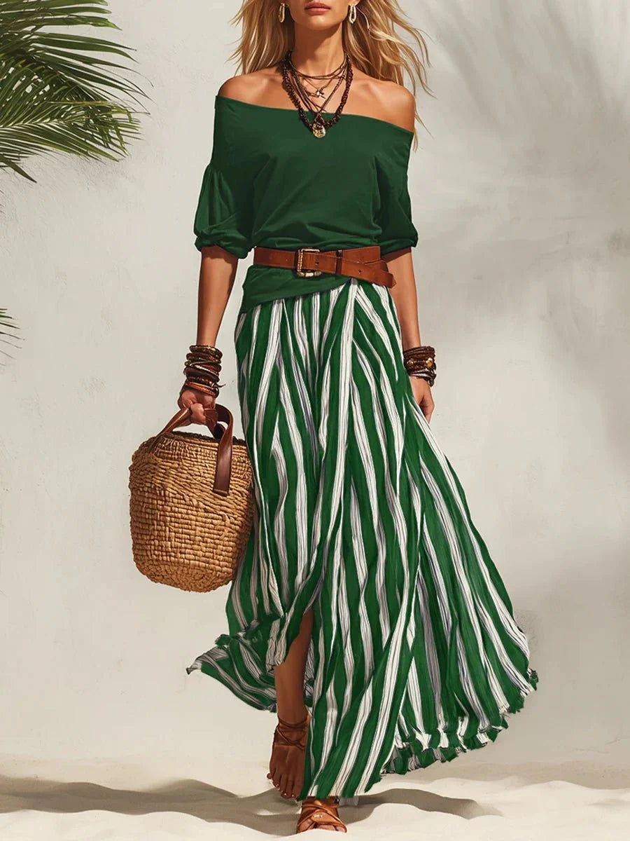 Delphia - Conjunto de falda con escote bardot ligero