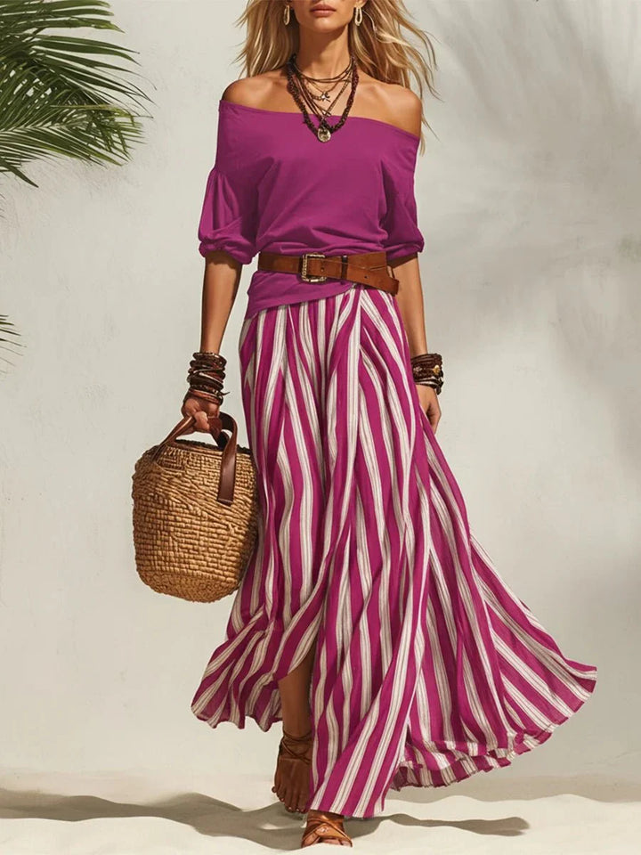 Delphia - Conjunto de falda con escote bardot ligero