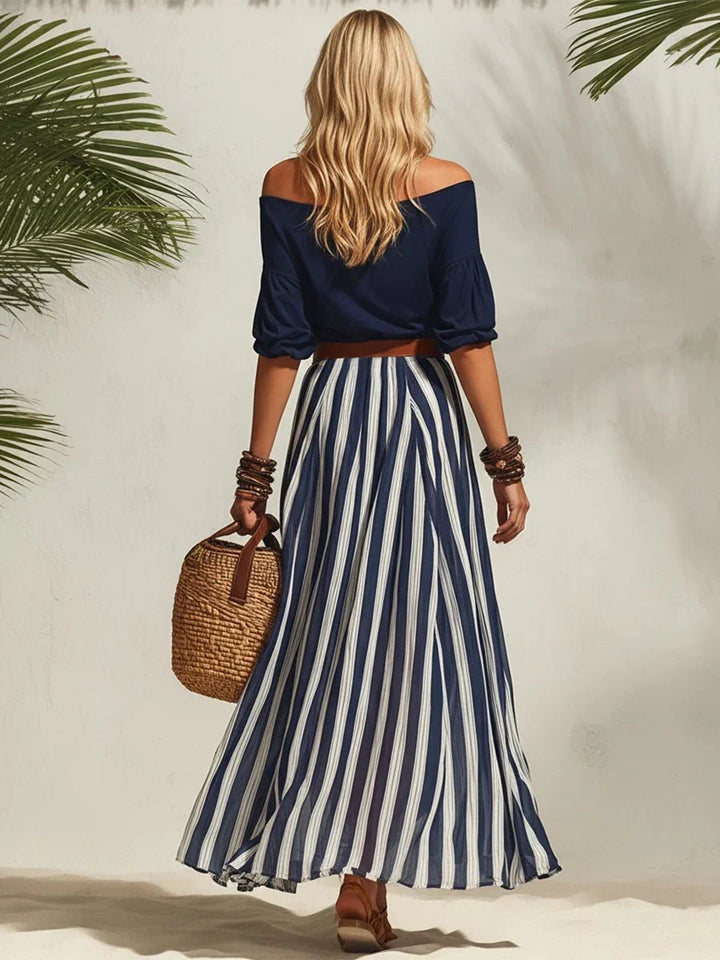 Delphia - Conjunto de falda con escote bardot ligero