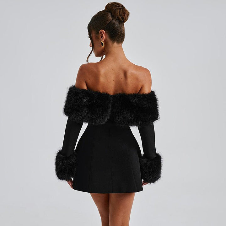 Lumiella - Vestido de terciopelo con hombros descubiertos