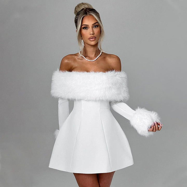 Lumiella - Vestido de terciopelo con hombros descubiertos
