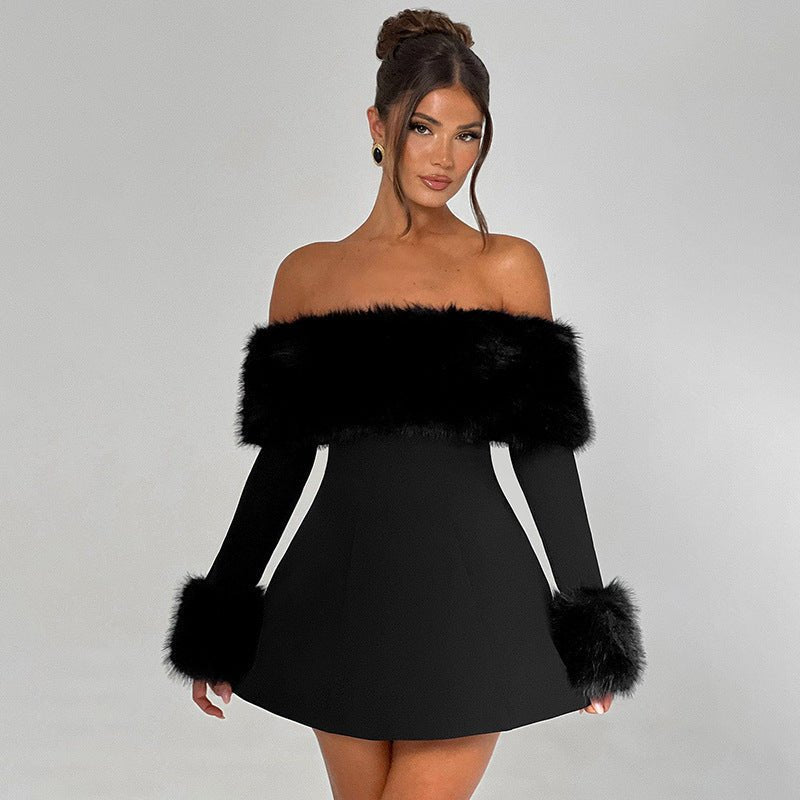 Lumiella - Vestido de terciopelo con hombros descubiertos