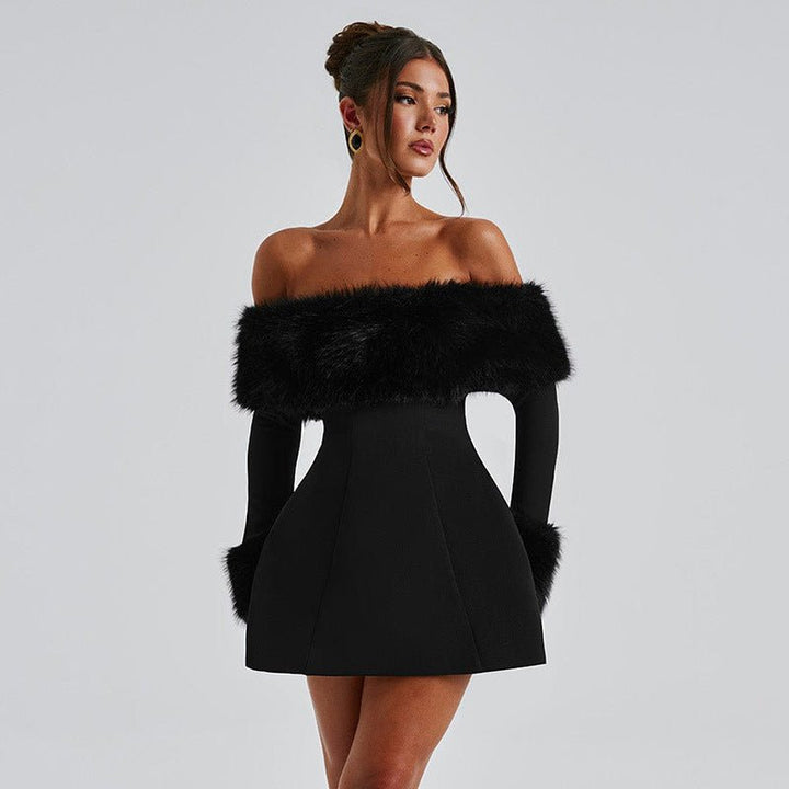 Lumiella - Vestido de terciopelo con hombros descubiertos