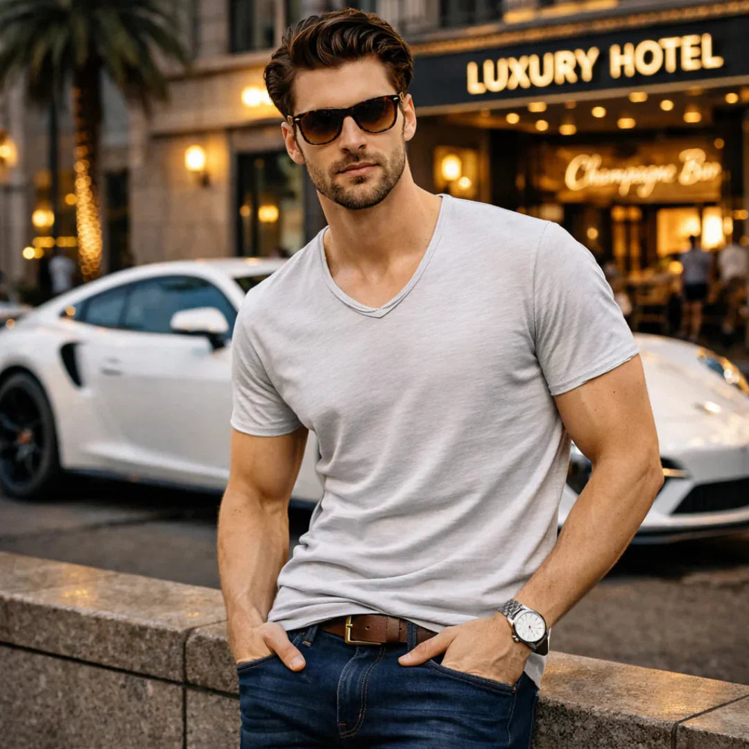 Jackson - Playera de cuello en V profundo, suave al tacto
