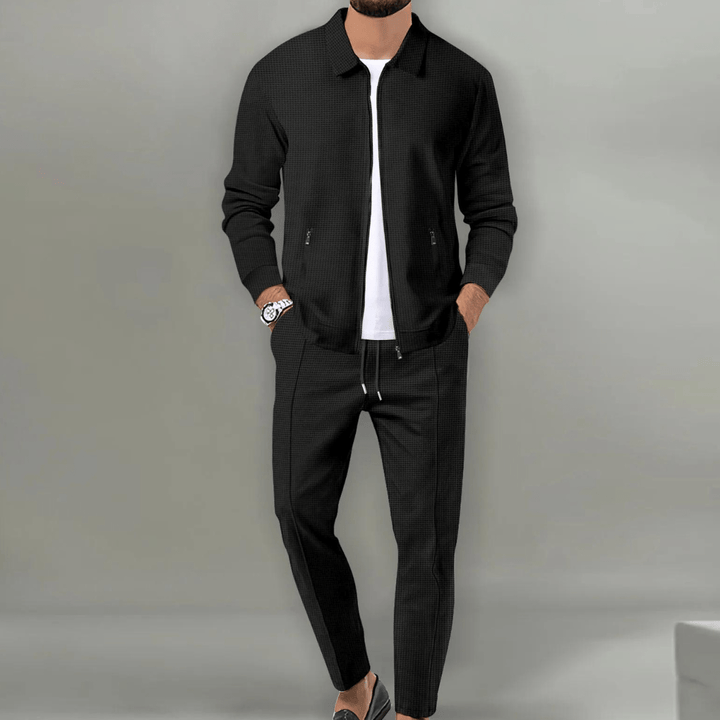 Zaren - Conjunto texturizado de chaqueta y pantalón