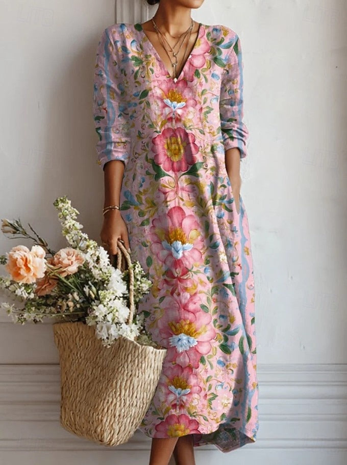 Ailsa - Vestido midi floral con escote en V