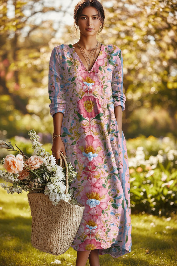Ailsa - Vestido midi floral con escote en V