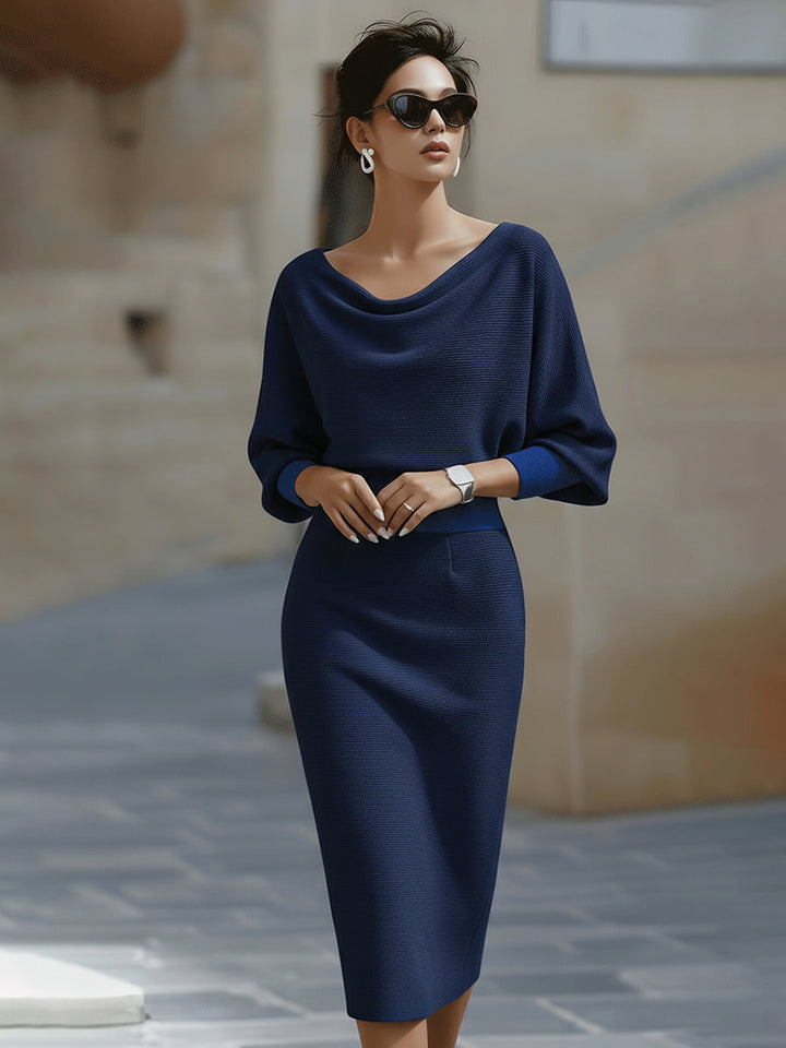 Avalon - Vestido midi de manga murciélago con tacto suave