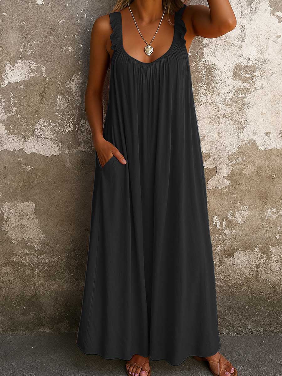 Sylvana - Vestido maxi con tirantes con holanes