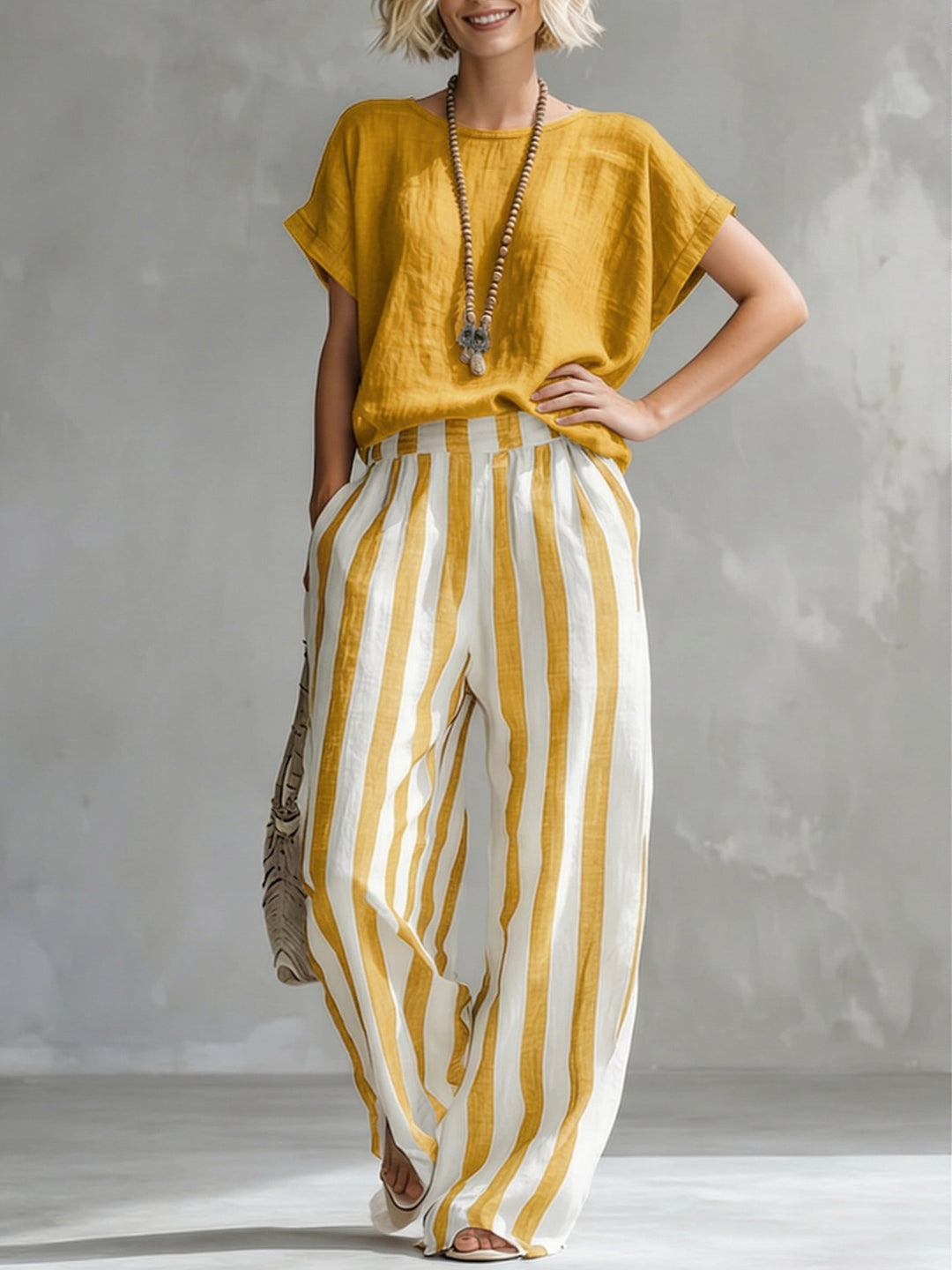 Eulalie - Conjunto de camisa texturizada y shorts