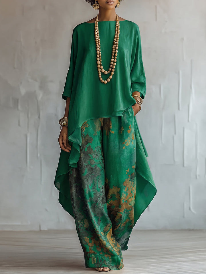 Zafira - Conjunto de túnica fluida y pantalón de pierna ancha estampado