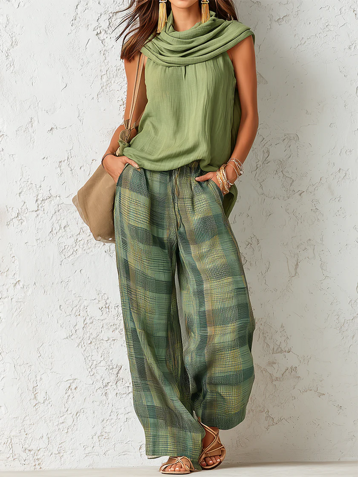 Beatrice - Conjunto de blusa ligera y pantalón de pierna ancha
