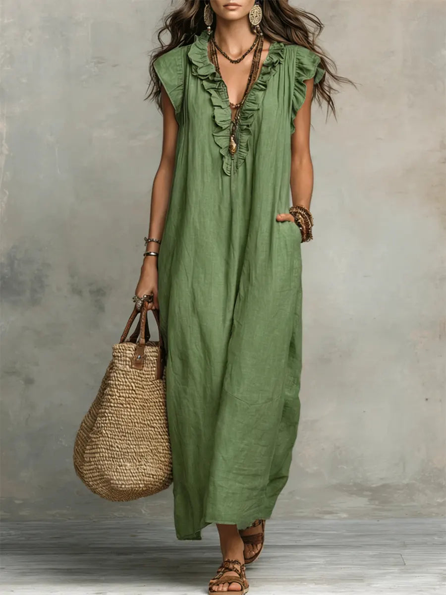 Ivara - Vestido maxi de lino premium
