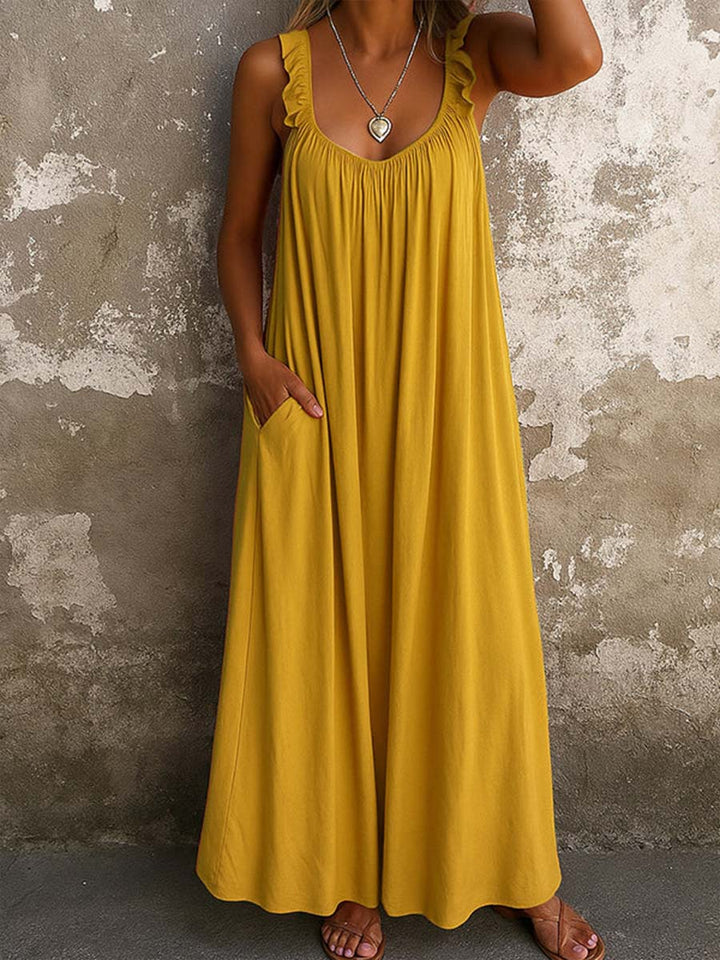 Sylvana - Vestido maxi con tirantes con holanes