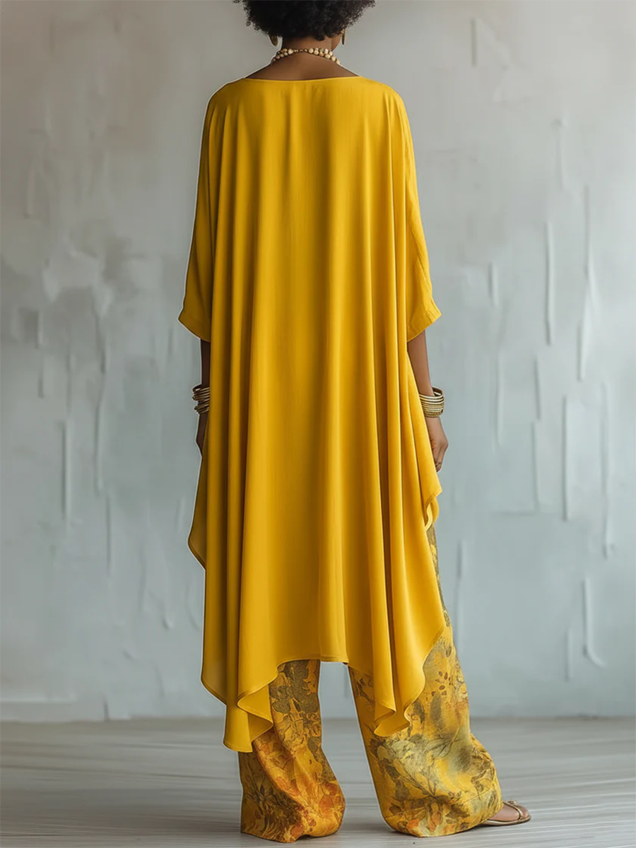 Zafira - Conjunto de túnica fluida y pantalón de pierna ancha estampado