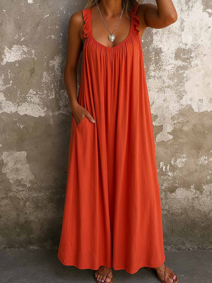 Sylvana - Vestido maxi con tirantes con holanes