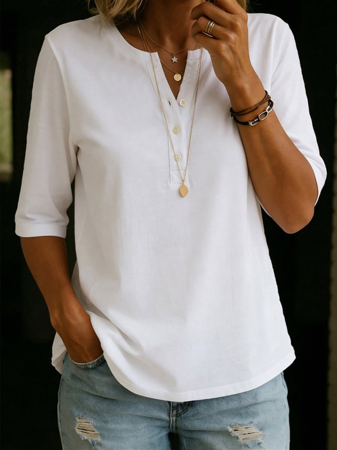 Brianna - Blusa casual con detalle de botones