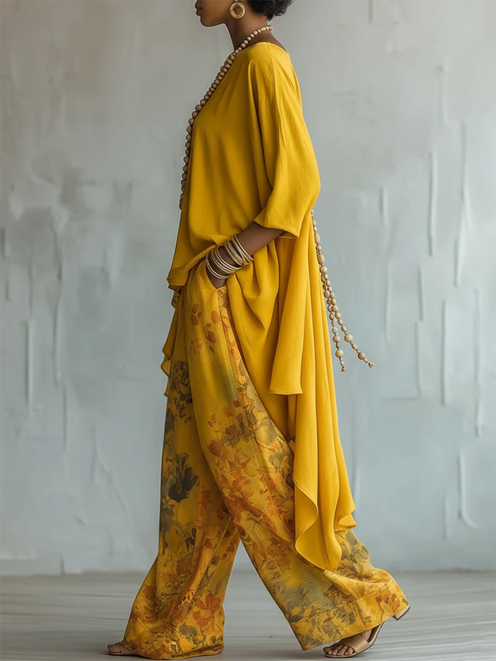 Zafira - Conjunto de túnica fluida y pantalón de pierna ancha estampado