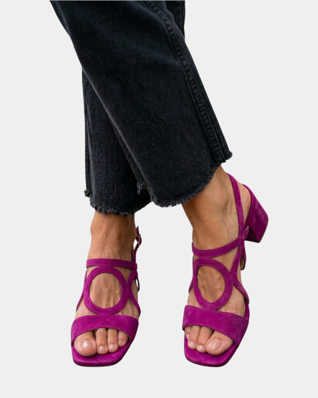 Florette - Sandalias de tacón de bloque con tiras caladas