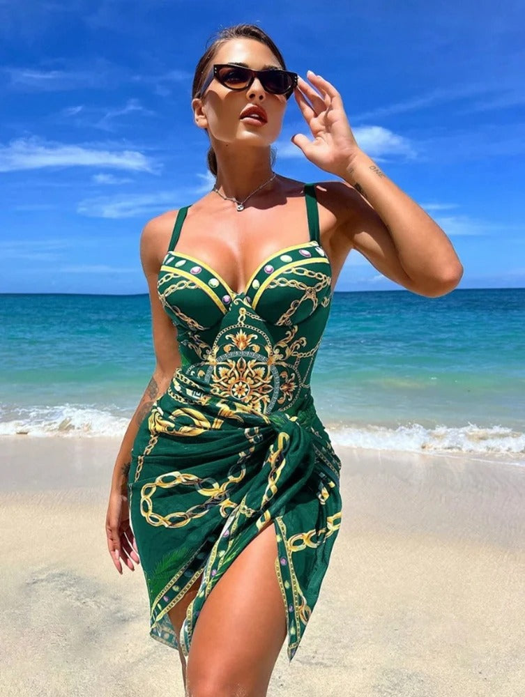 Diana - Conjunto de traje de baño de una pieza con efecto push up y salida de playa