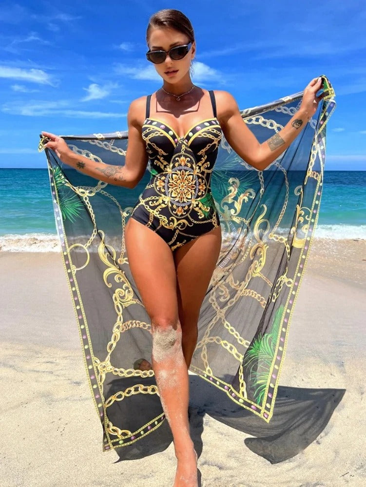 Diana - Conjunto de traje de baño de una pieza con efecto push up y salida de playa