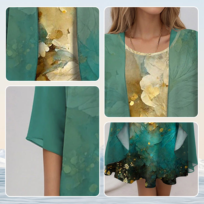 Delavelle - Conjunto elegante de vestido midi con capas