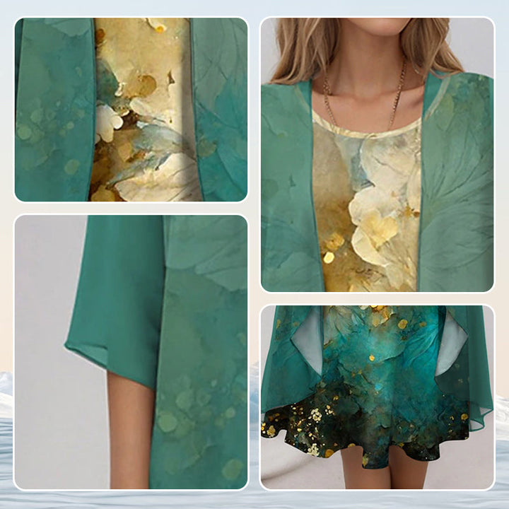 Delavelle - Conjunto elegante de vestido midi con capas