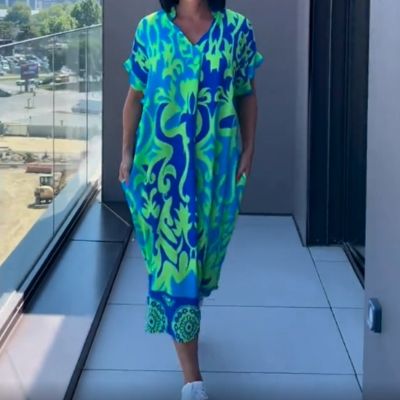 Yunae - Vestido estampado ligero con escote en V
