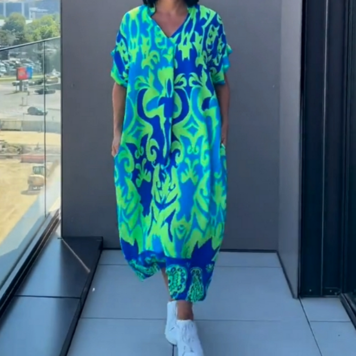 Yunae - Vestido estampado ligero con escote en V