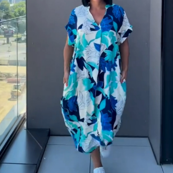 Yunae - Vestido estampado ligero con escote en V