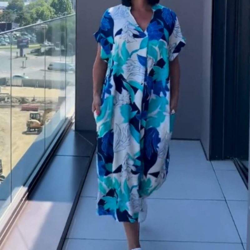 Yunae - Vestido estampado ligero con escote en V