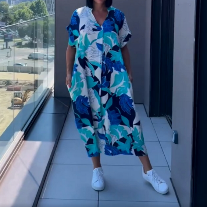 Yunae - Vestido estampado ligero con escote en V