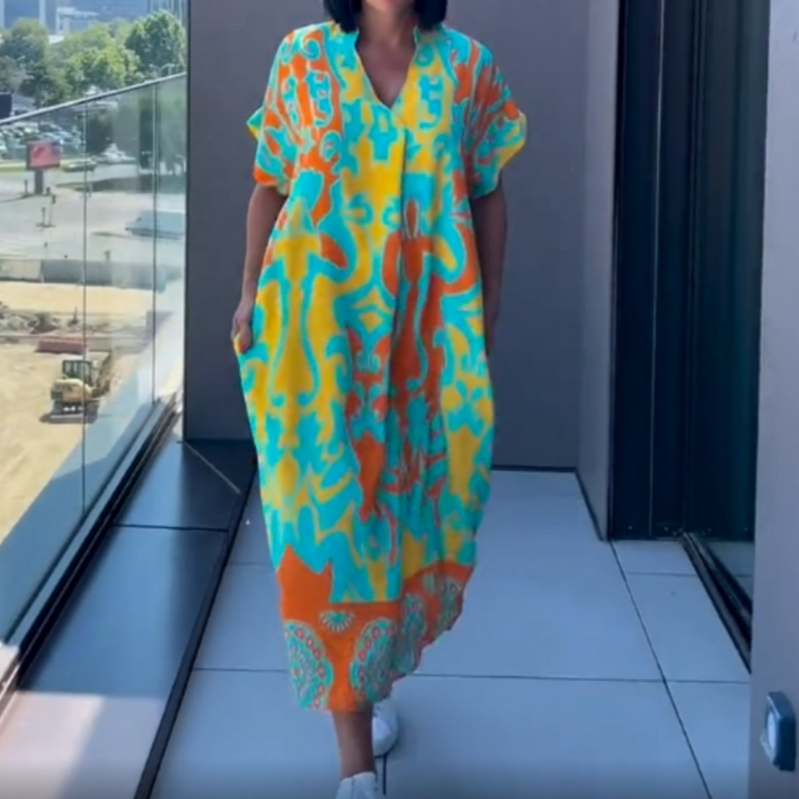 Yunae - Vestido estampado ligero con escote en V