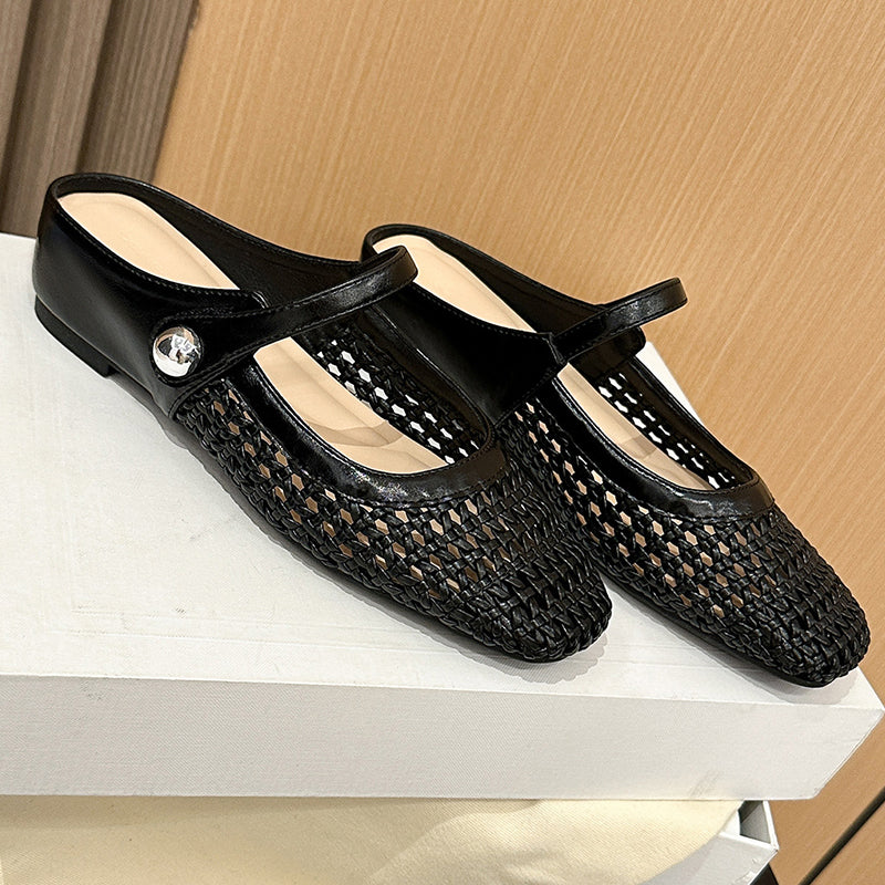 Ulia - mules estilo merceditas de punta cuadrada transpirables